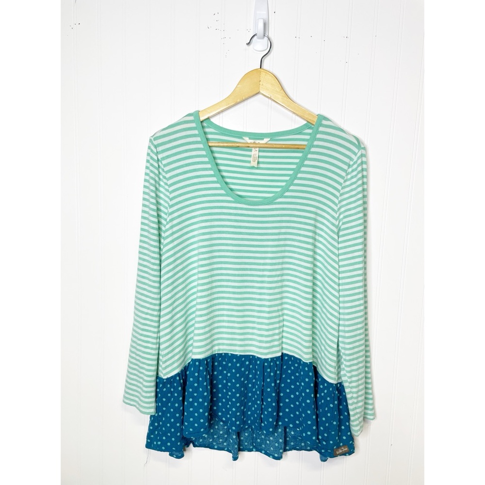 Matilda Jane Top Women’s Large Striped Blue Green Stretchy